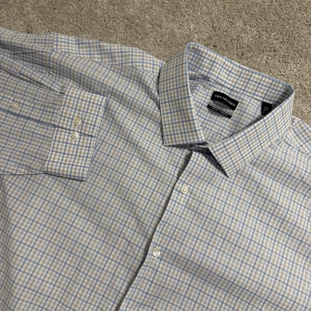 Van Heusen Big Fit Shirt Mens 18.5‎ 34-35 Ice Blue Comfort Performance Button Up
